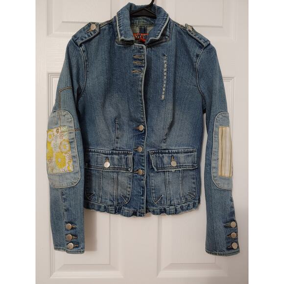 Womens Plugg Denim Y2K Distressed denim jacket sz S - Picture 1 of 7